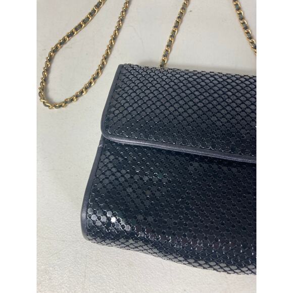 Whiting & Davis Women's Black Evening Purse Bag Crossbody Bag w/ Gold Chain‎ - Picture 3 of 16